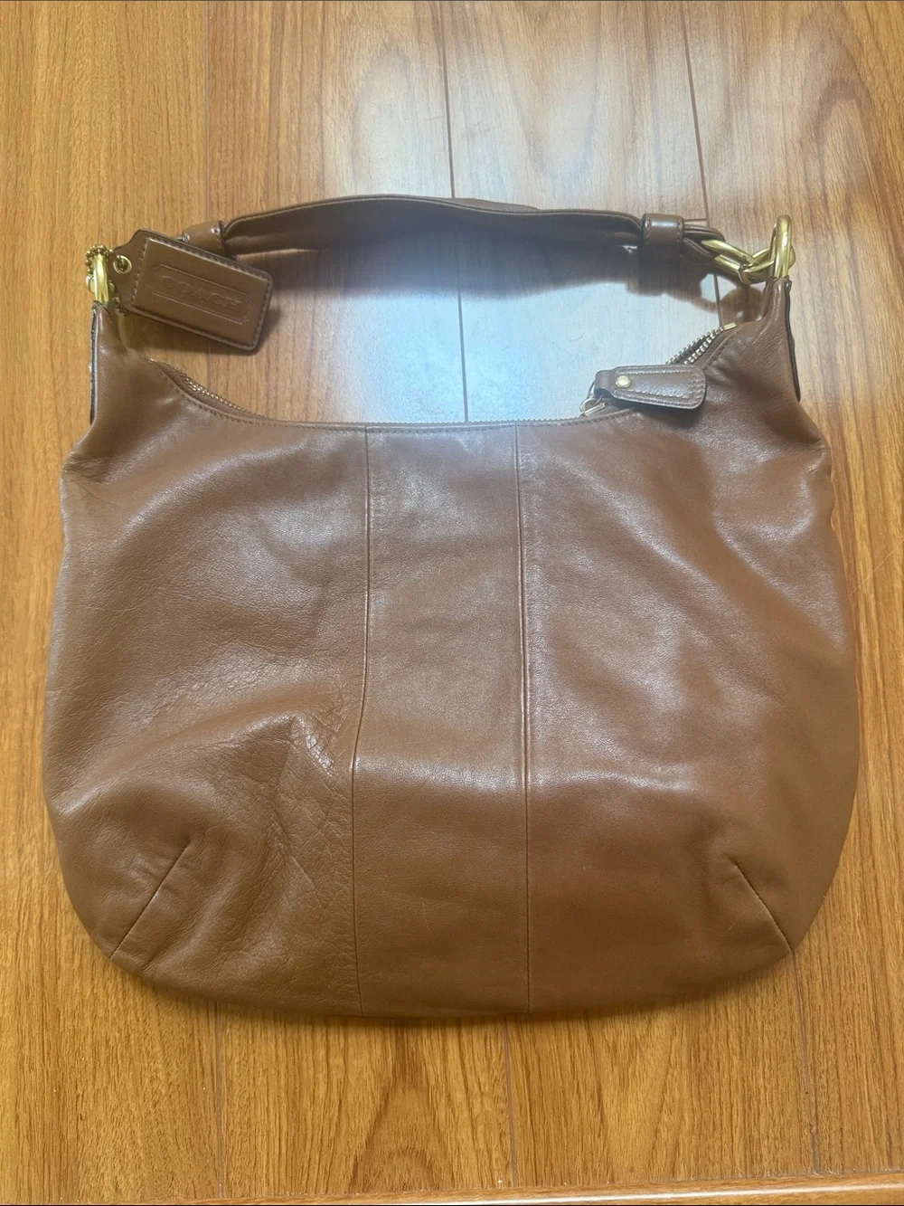 Coach Tan Leather Hobo with Gold-Tone Lock